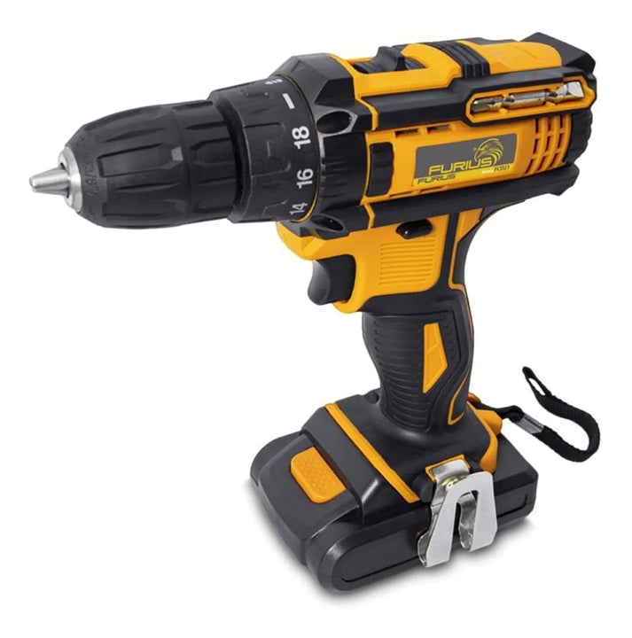 Taladro Percutor Inalambrico 1/2 21v Furius Fcd21 + Maleta Naranja