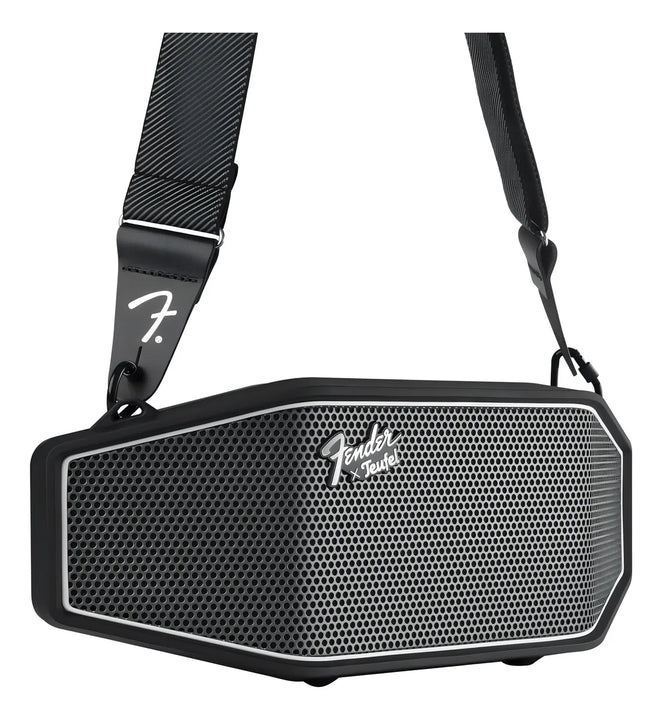 Fender X Teufel Rockster Cross - Altavoz Bluetooth Inalámbrico Portátil, Resistente, Impermeable, 16 Horas De Batería, Potente Sonido Estéreo, Subwoofer, Banco De Energía Integrado, Correa De Guitarra