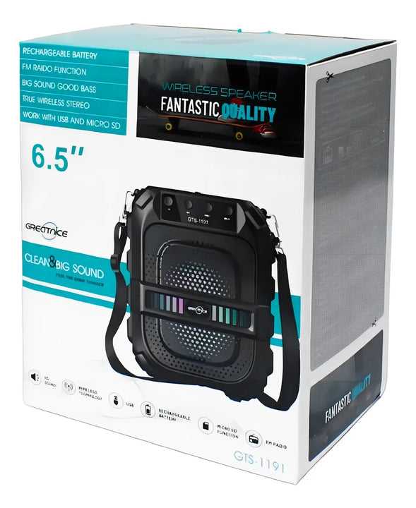 Parlante Cabina Activa 6.5'' Portatil Bluetooth Fm Usb Sd Color Negro