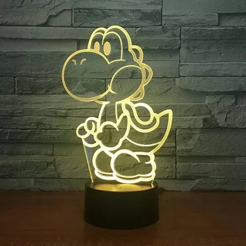 Lámpara De Noche Led 3d Mario Bros Yoshi Holograma Regalo Negra