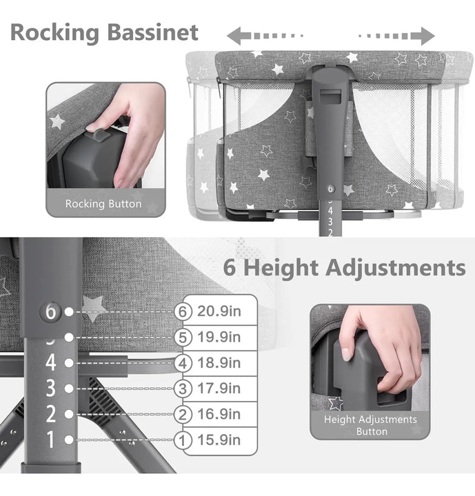 Cuna De Bebé 3 En 1 Portátil Con Colchón Y Malla Gris