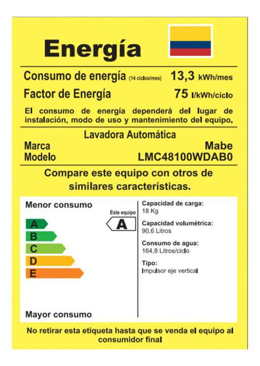 Lavadora Automática Mabe LMC48100WDAB0 18 Kg Carga Superior Digital Diamond Gray