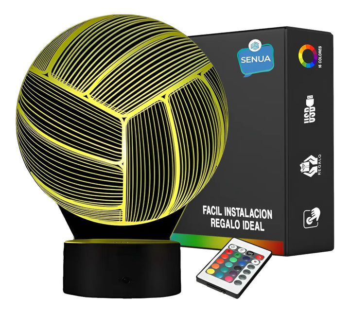 Lámpara De Noche Led 3d Balon Voleibol Regalo Holograma - Negro