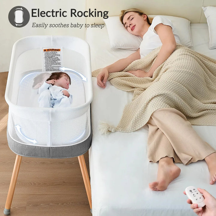 Moisés Eléctrico Automático Para Bebé Con 3 Velocidades Gris