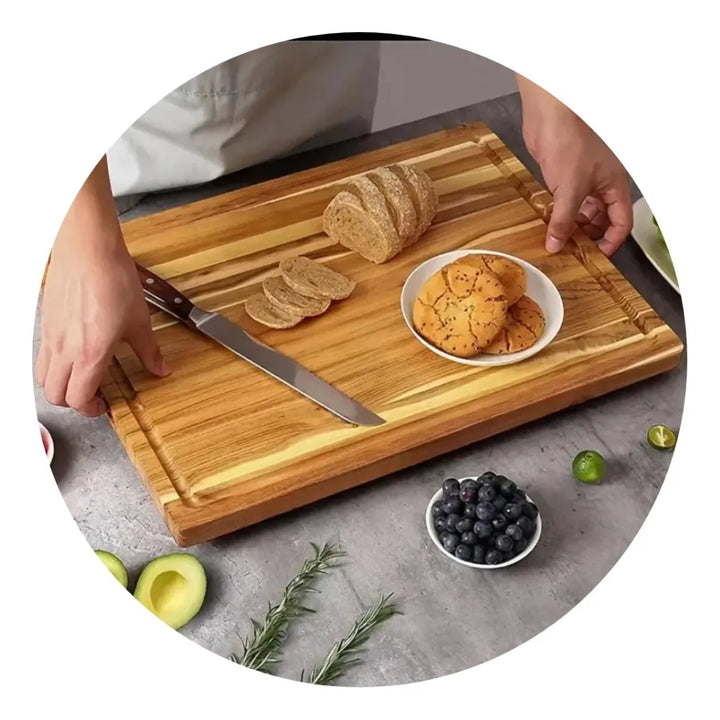 Tabla Picar Servir Teca Profesional Sellada Cera Abeja 28x40 Lisa Marrón