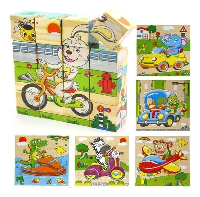 Rompecabezas Madera 6 En 1 Juguete Cubo Didáctico De 16 Pcs
