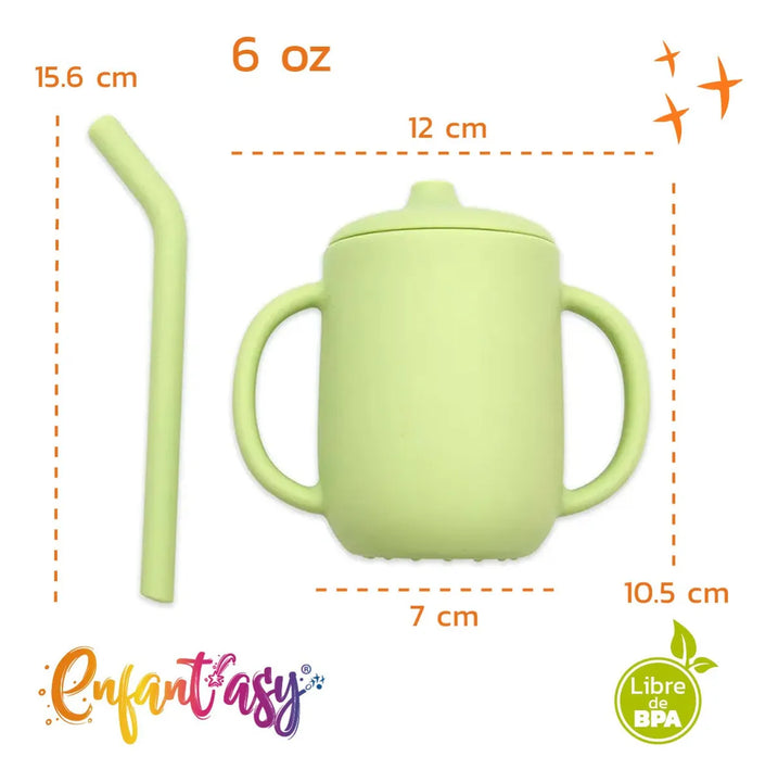 Vaso Pitillo Silicona Bebés Taza Entrenamiento Con Cepillo Color Celeste