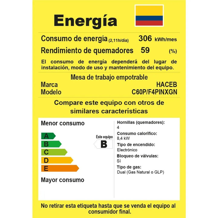 Estufa De Empotrar Inox 60 Cm Triple Llama Gas Natural Haceb Color Plateado