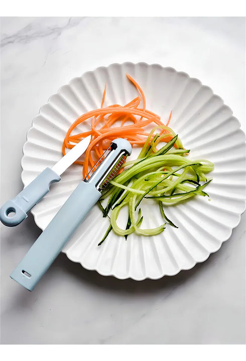 Cuchillo Pelador 3 En 1 Multifuncional Acero Inoxidable Color Plateado