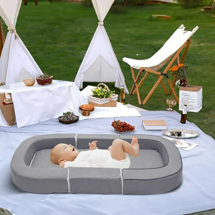 Cuna De Viaje Y Sofá Premium 4 En 1 Para Bebé, Gris