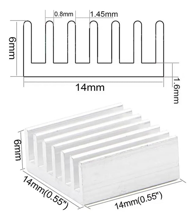 Modulo Disipador Calor 14x14x6mm Sin Adhesivo Aluminio Raspb