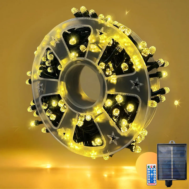 Instalacion Navideña Lineal Con Control Solar 200led Cálida