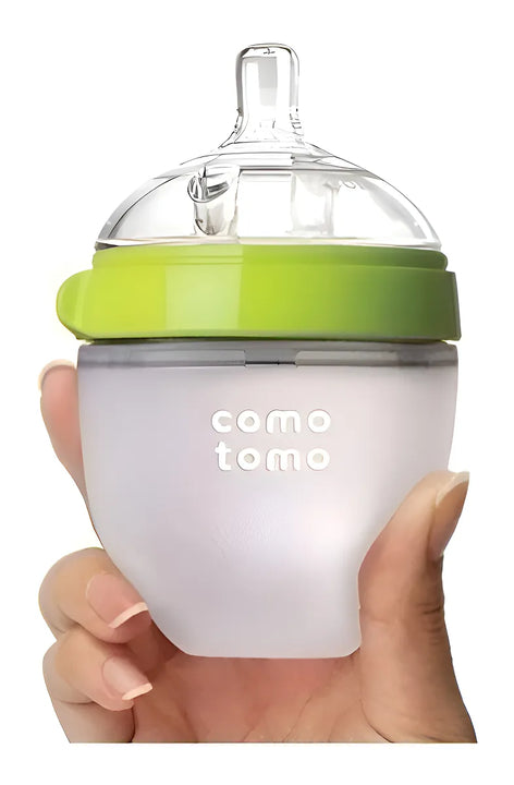 Comotomo biberón de silicona 150ml anticólico color verde 2 unidades
