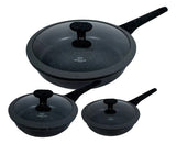 Juego De Sartenes En Mármol Renahouse Tapa De Vidrio 6 Pcs Color Negro
