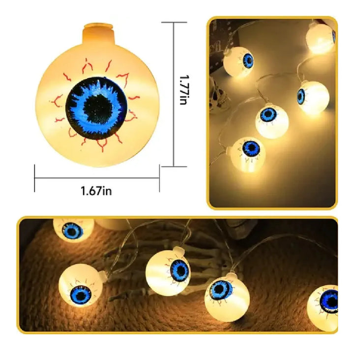Guirnalda 10 Led Halloween Ojos Blanco Extension 2mt Pilas