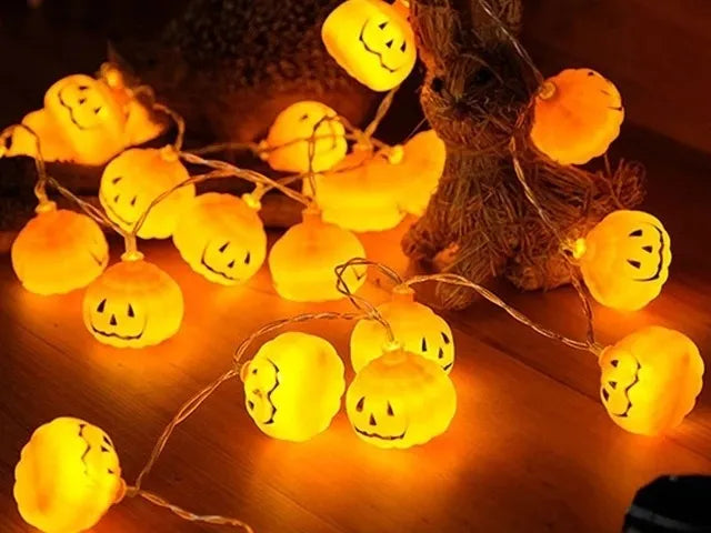 Guirnalda 10 Led Calabazas Extensión Halloween 2mt Pilas Aa