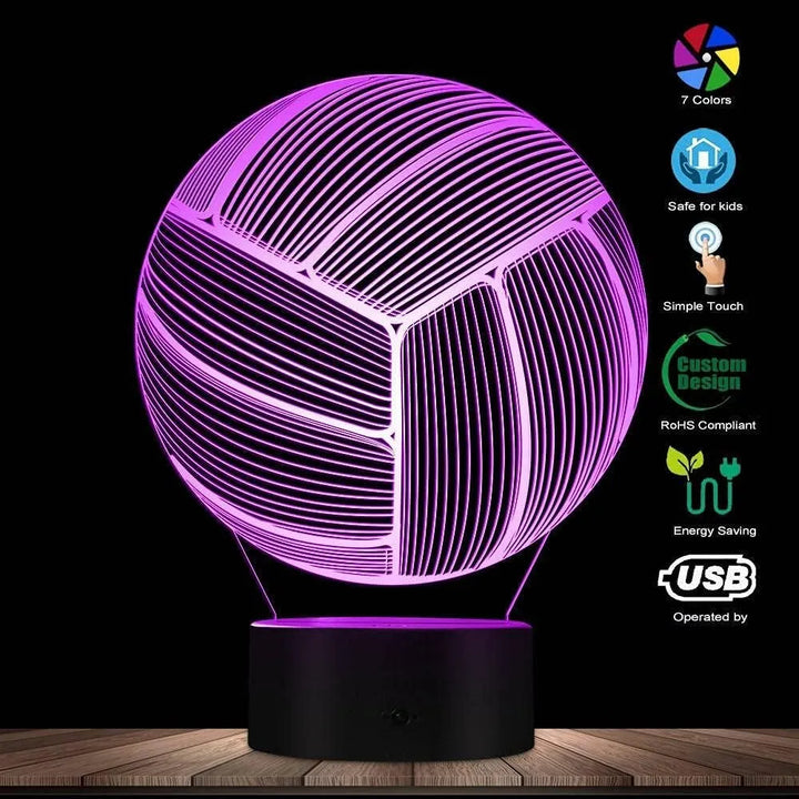 Lámpara De Noche Led 3d Balon Voleibol Regalo Holograma - Negro