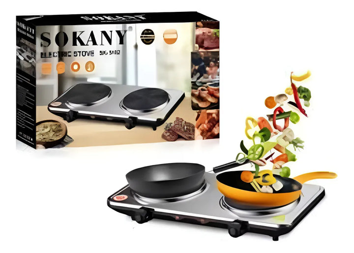 Estufa Eléctrica Sokany Dos Puestos Y Perillas Uso Portatil