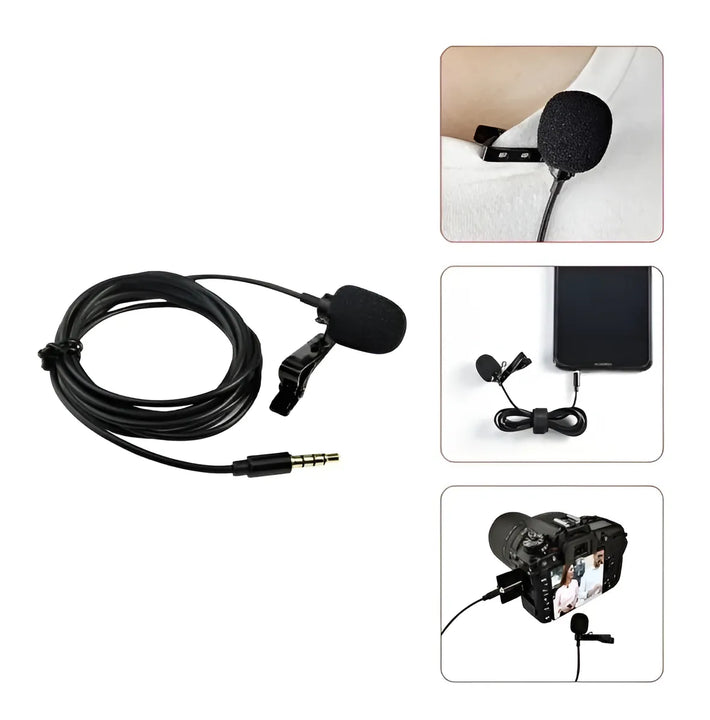 Micrófono De Solapa Para Pc Y Amplificador Entrada 3.5 Mm Ts Color Negro