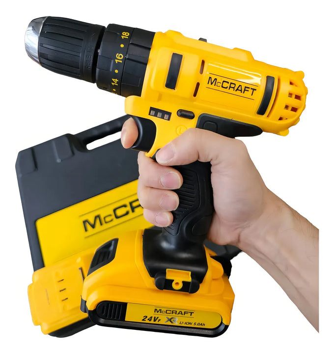 Taladro Inalámbrico 24v Percutor Trabajo Pesado 2 Baterias Protool 2401 Amarillo