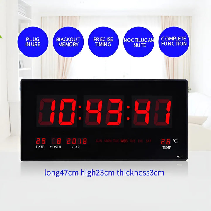 Reloj de pared LED digital grande con temperatura de día, mes y año
