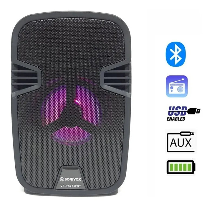 Parlante Portátil Mini Cabina Bluetooth Luz Led Radio Fm Negro