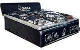 Estufa De Sobremesa 4 Puestos Omega Quemador Pesado Aluminio Color Negro