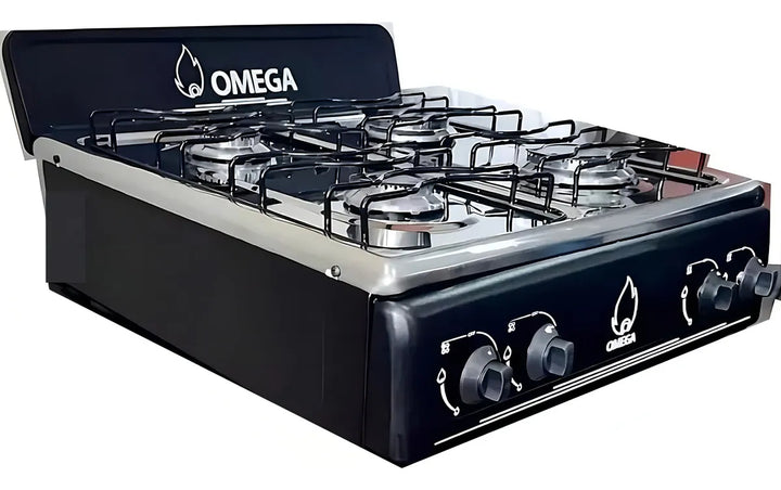 Estufa De Sobremesa 4 Puestos Omega Quemador Pesado Aluminio Color Negro