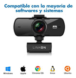 Webcam Camara Web Linkon 2k 1440p Usb Microfono + Tripode Color Negro