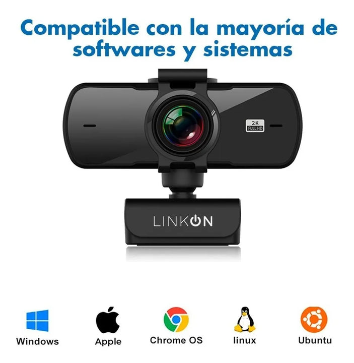 Webcam Camara Web Linkon 2k 1440p Usb Microfono + Tripode Color Negro