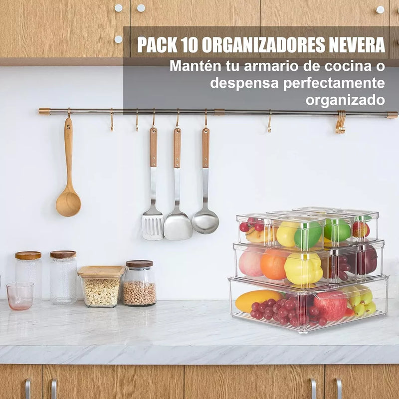 Juego De 10 Organizadores Refrigerador Caja Almacenamiento