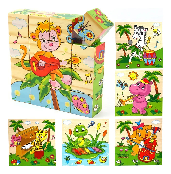 Rompecabezas Madera 6 En 1 Juguete Cubo Didáctico De 16 Pcs