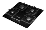Estufa De Empotrar A Gas 4 Puestos Vidrio Templado 60 Cm Negro