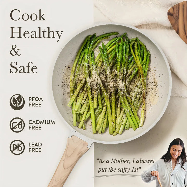 Carote Sartén Antiadherente De 8 Pulgadas Con Tapa, Sartenes Antiadherentes De Granito Blanco, Sartén Para Huevos De Piedra, Sartén Para Chef, Sin Pfos Ni Pfoa