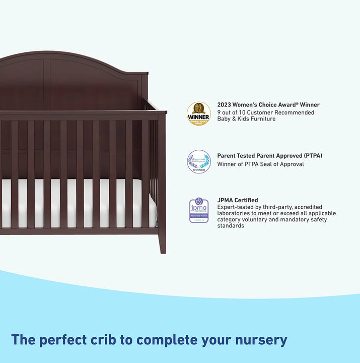 Cuna Convertible 5 En 1 Color Espresso Certificada Greenguar