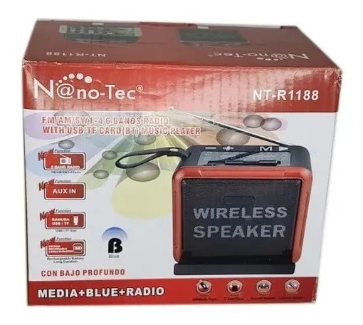 Parlante Bluetooth Recargable Radio Am/fm/sw Usb Auxiliar 88 Negro