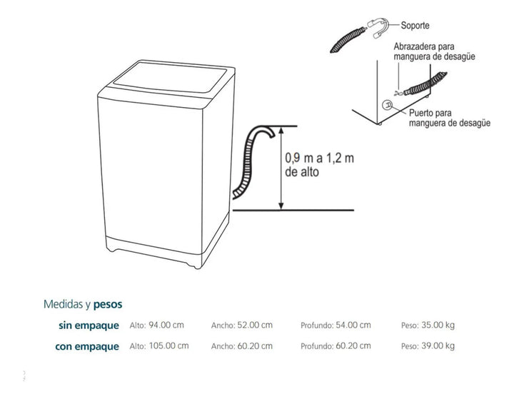 Lavadora Automática Mabe Propela Carga Superior 9 Kg (20 Lb) Gris Oscuro