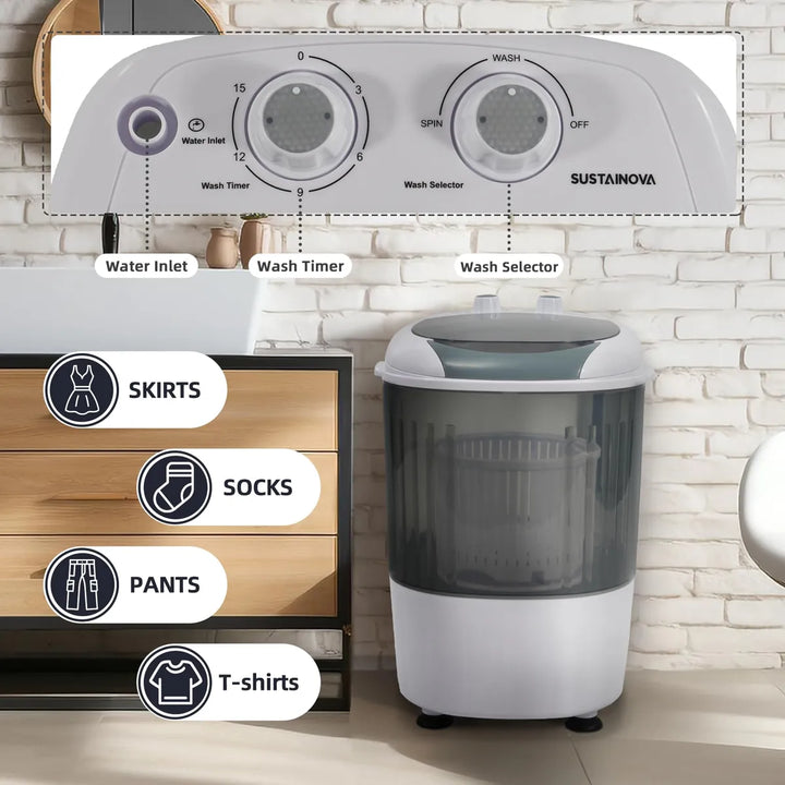 Mini Lavadora Portátil Con Secadora 2.5 Kg Blanca Gris