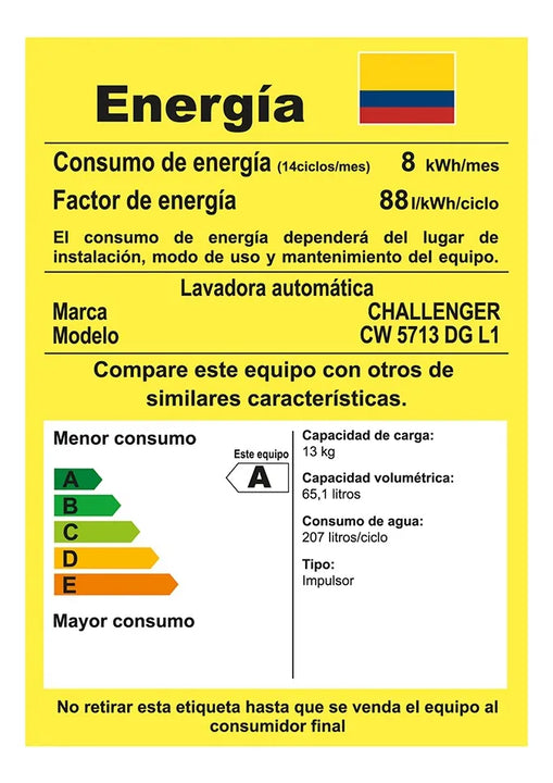 Lavadora Automática 13 Kg Panel Digital Cw5713dg Challenger Gris