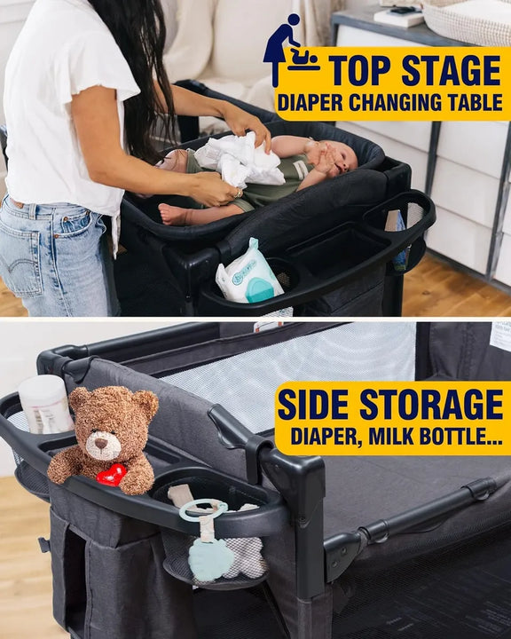 Cuna 4 En 1 Para Bebé Con Cambiador Y Moisés Bedside