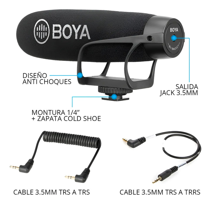 Micrófono Condensador Super Cardioide Boya BM2021 Tipo Shotgun Para Cámaras DSLR Videocámara Celular PC Alto Rendimiento De Sonido Micrófono Profesional Plug & Play Peso Ligero Super Compacto Práctico