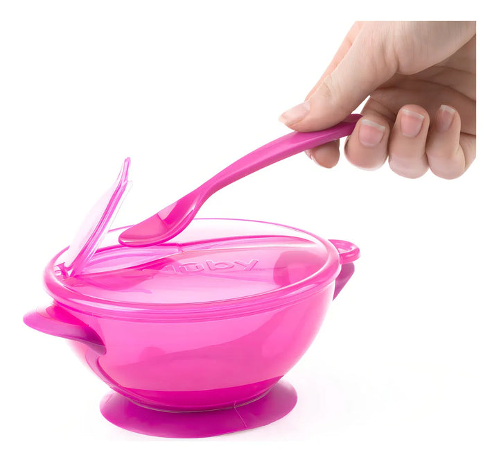 Tazón Con Tapa Y Cucha Comida Bebe Rosa - Nuby Color Rosa Chicle Liso Personaje Ninguno
