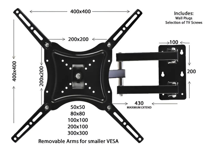 Soporte Tv Brazo Home Desing - 117B-2 14 a 55 Pulgadas Peso Max 50kg Color Negro