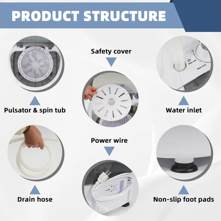 Mini Lavadora Portátil Con Secadora 2.5 Kg Blanca Gris