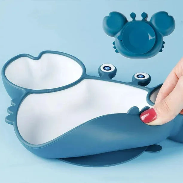Plato Silicona Bebé Irrompible Antideslizante Niñas Niños Azul Cangrejo Cangrejo