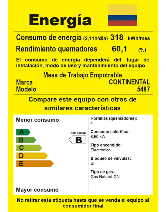 Estufa De Empotrar Vidrio Parrilla Hierro Fundido 5487 Gas Natural