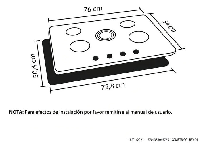 Estufa De Empotrar Cristal 76 Cm Gas Natural Haceb