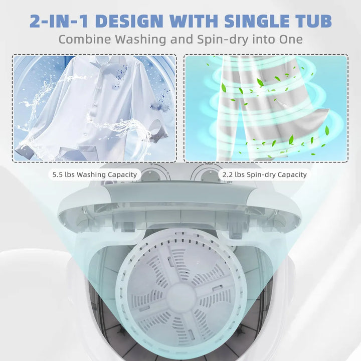 Mini Lavadora Portátil Con Secadora 2.5 Kg Blanca Gris