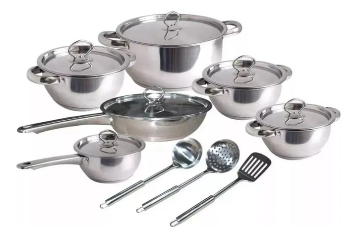 Estufa De Induccion 4 Puestos Empotrable + Bateria 15 Piezas Negro/plateado