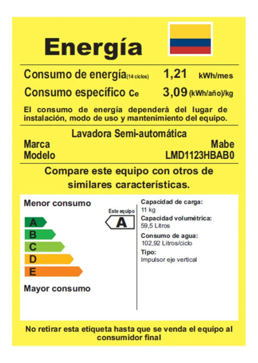 Lavadora Semiautomática Propela 11 Kg Blanca Mabe LMD1123HBAB0